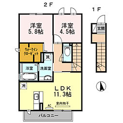 エスト 2階2LDKの間取り