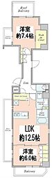 CRESTCOURT新宿山吹町 2LDKの間取図画像