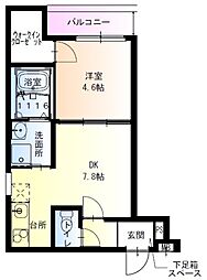 フジパレス瓜生堂 1DKの間取図画像