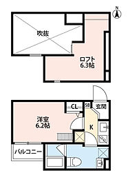 阪急神戸本線 園田駅 徒歩7分の賃貸アパート 2階1Kの間取り