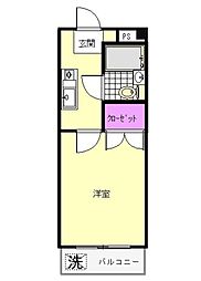 シャンプル井上 2階1Kの間取り