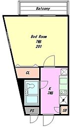 オリンピア館 2階1Kの間取り