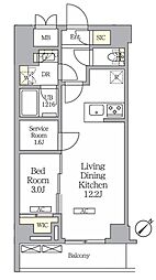 ラティエラ武蔵小山レジデンス 1SLDKの間取図画像
