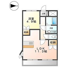 アンジュー　壱号館 2階1LDKの間取り