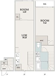 ミハス中浦和 2階2LDKの間取り