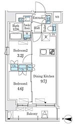 クインテット錦糸公園 2DKの間取図画像