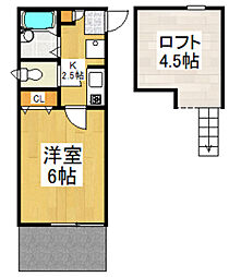 カーサフローラB 1Kの間取図画像
