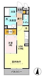 エクセレント 1階1LDKの間取り