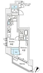 ロイジェント駒込六義園 2階1DKの間取り