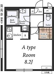 リブリ・ニュータウン 2階1Kの間取り