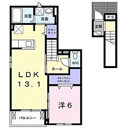 南海加太線 東松江駅 徒歩17分の賃貸アパート 2階1LDKの間取り
