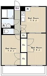 小田急小田原線 町田駅 バス15分 原田向下車 徒歩7分の賃貸マンション 2階2DKの間取り