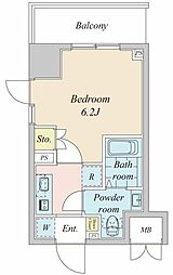プラウドフラット神楽坂II 7階1Kの間取り