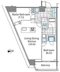 コンフォリア新宿イーストサイドタワー タワー棟 11階2LDKの間取り