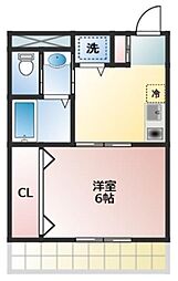 アモーレ所沢 2階1Kの間取り