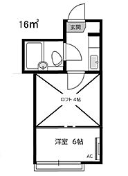 プラザドゥクレセント 2階1Kの間取り