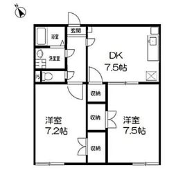アンプルールフェールメルベェイユー 2DKの間取図画像