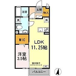 モナリエ春日 I 2階1LDKの間取り