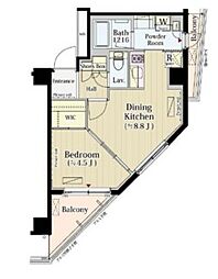 パークアクシス自由が丘テラス 2階1LDKの間取り