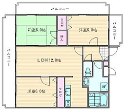 ジュネス下原 2階3LDKの間取り