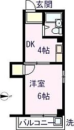 ブリッジシーダ 2階1DKの間取り