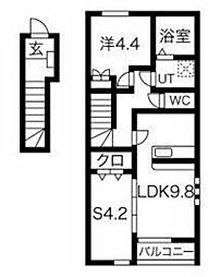 ナテューるレギューム 2階1SLDKの間取り