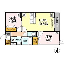 セレスティア江戸川II 2階2LDKの間取り