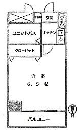 バンブーベル幸 3階1Kの間取り
