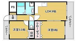 センターヒル千舟 2LDKの間取図画像