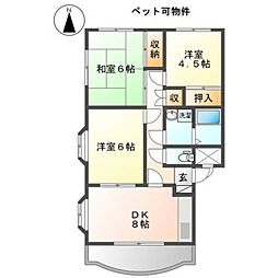 京王相模原線 京王堀之内駅 徒歩14分の賃貸マンション 1階3DKの間取り