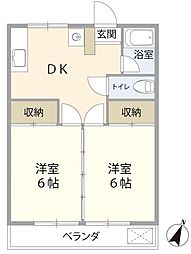 清水マンション 2DKの間取図画像