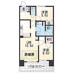 ユニ・アルス吹上プレジオ 5階2LDKの間取り