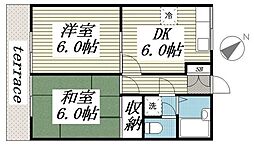 メゾンタミー1 1階2DKの間取り