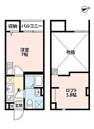 フクシア　アベニュー 2階1Kの間取り