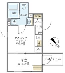 エクサム赤坂 1DKの間取図画像