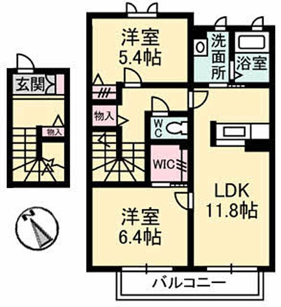 シャーメゾン石原 A0202｜山口県下関市大字石原(賃貸アパート2LDK・2階・65.48㎡)の写真 その2