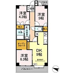サニーハイツ村野 2階3DKの間取り