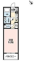 メテオールリオン 1階ワンルームの間取り