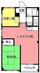 ハイツアップル 3階2LDKの間取り