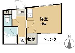 モンシャトー参番館 ワンルームの間取図画像