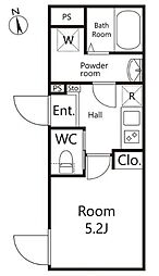 イスフール 1階1Kの間取り