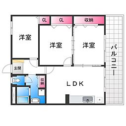 サンポートハイム堺 2階3LDKの間取り