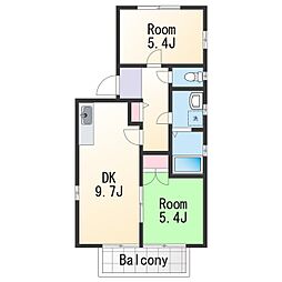 ディアス植松 2階2DKの間取り