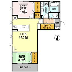 リ:エスト2 2LDKの間取図画像