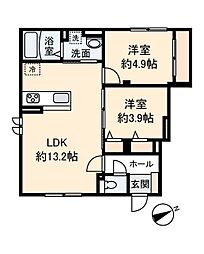 横浜市磯子区田中2丁目アパート 2LDKの間取図画像