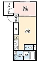 松山ビル 4階1LDKの間取り