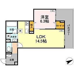JR南武線 稲城長沼駅 徒歩1分の賃貸マンション 2階1LDKの間取り