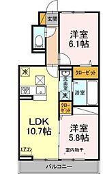 フルールコート 1階2LDKの間取り