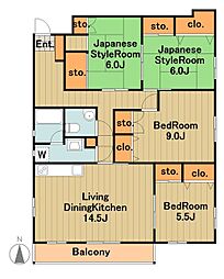京王相模原線 京王永山駅 バス10分 瓜生下車 徒歩1分の賃貸マンション 2階4LDKの間取り