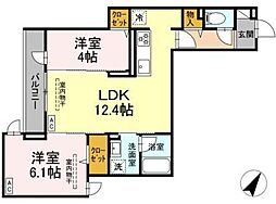 ドムスクレスト相模大野 2LDKの間取図画像